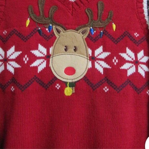 IZOD ELABORATE RED TODDLER BOY REINDEER FAIR ISLE SWEATER VEST 3 PIECE SET SZ 5T - Picture 3 of 12